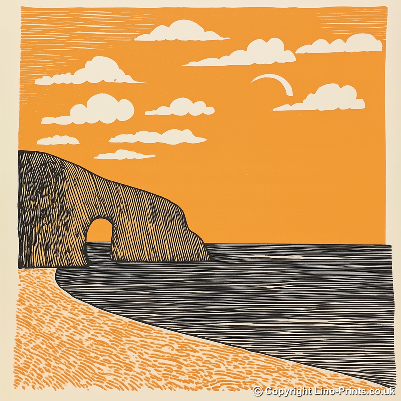Durdle Door, Dorset Linoprint-Style Art (296-1)