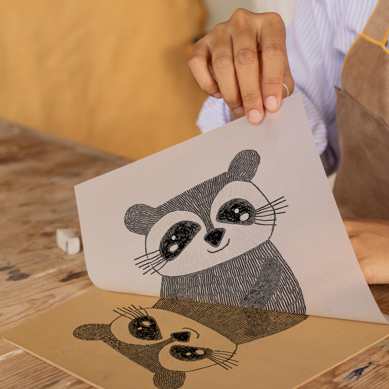 Cute Baby Badger Linoprint-Style Art (608-2)