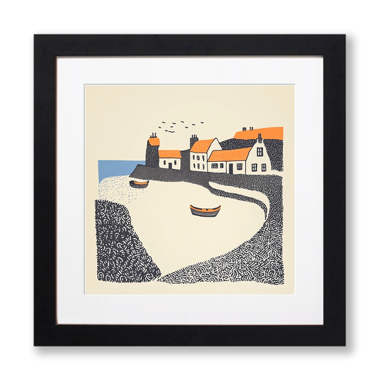 Dunbar Harbour, East Lothian Linoprint-Style Art (295-1)