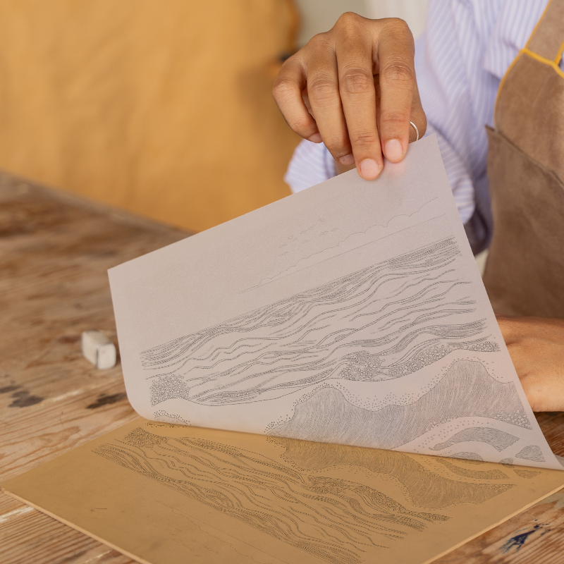 Abstract waves Linoprint-Style Art (827-1)