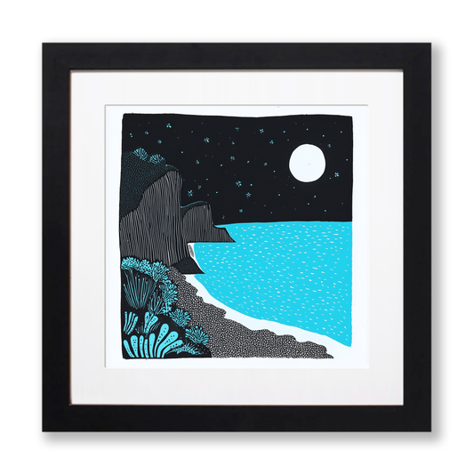 Beer Beach, Devon Linoprint-Style Art (787-1)