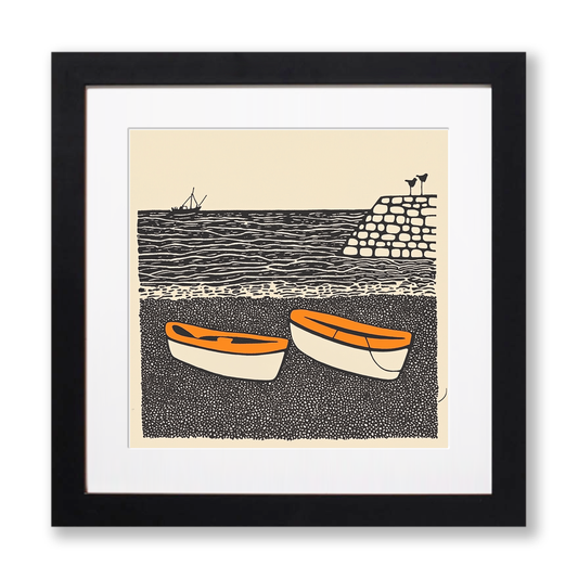 Craster Harbour, Northumberland Linoprint-Style Art (294-1)