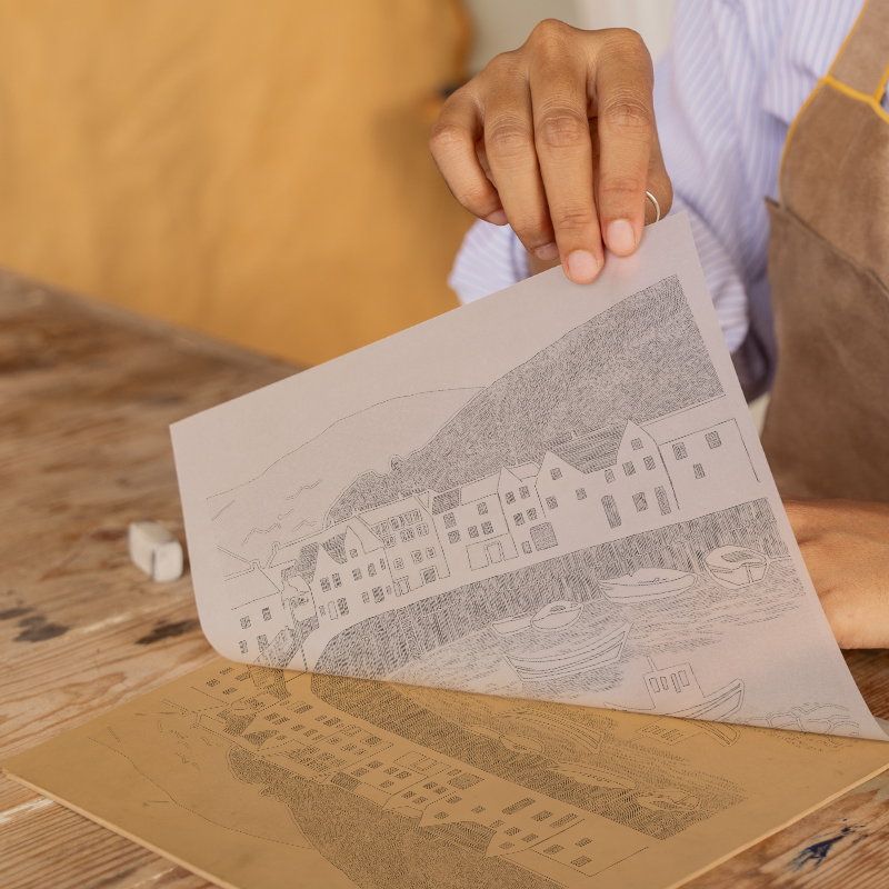 Ilfracombe Harbour, Devon Linoprint-Style Art (1091-1)