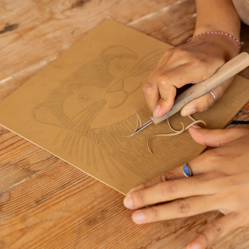 Cute Ferret Linoprint-Style Art (912-2)