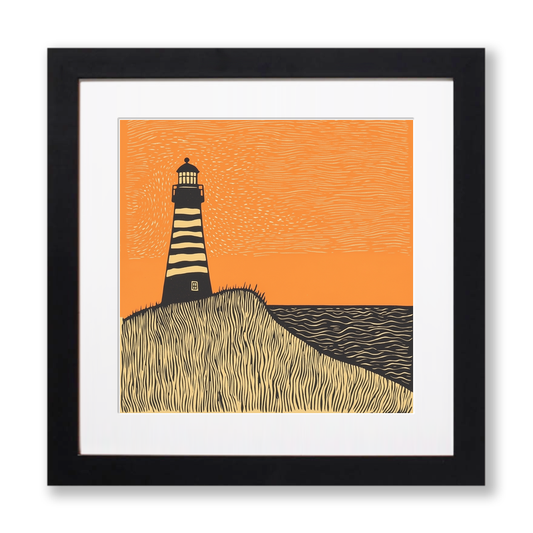Happisburgh lighthouse and cliffs Linoprint-Style Art (2093-1)