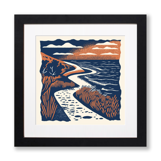 Holkham Beach, Norfolk Linoprint-Style Art (136-2)