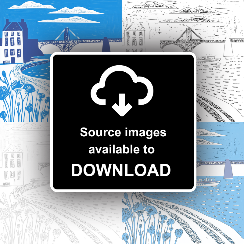 Forth Bridge, Scotland Linoprint-Style Art (851-1)