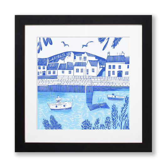 Padstow Harbour, Cornwall Linoprint-Style Art (1097-2)