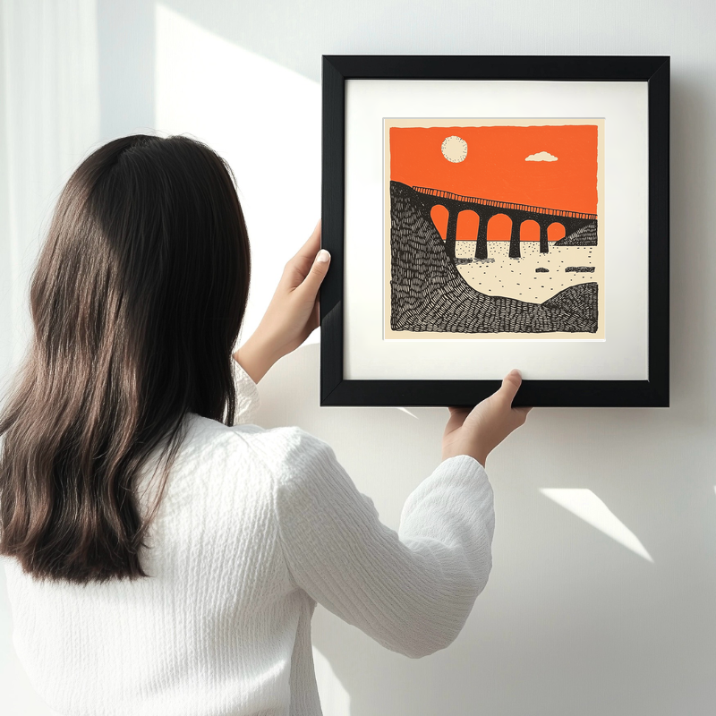 Forth Bridge, Scotland Linoprint-Style Art (176-2)