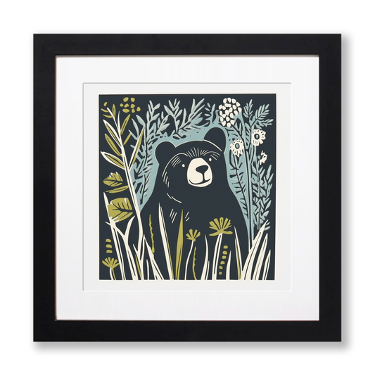 Cute Bear Cub Linoprint-Style Art (1193-2)