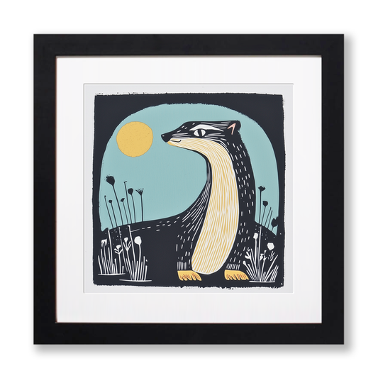 Cute Ferret Linoprint-Style Art (1203-4)