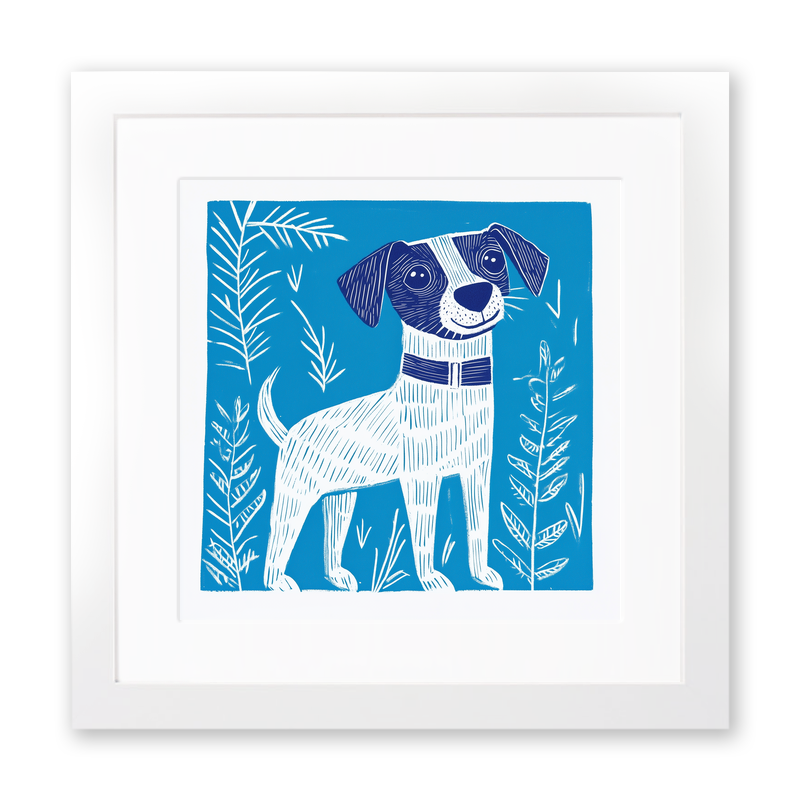 Cute Puppy Linoprint-Style Art (930-1)
