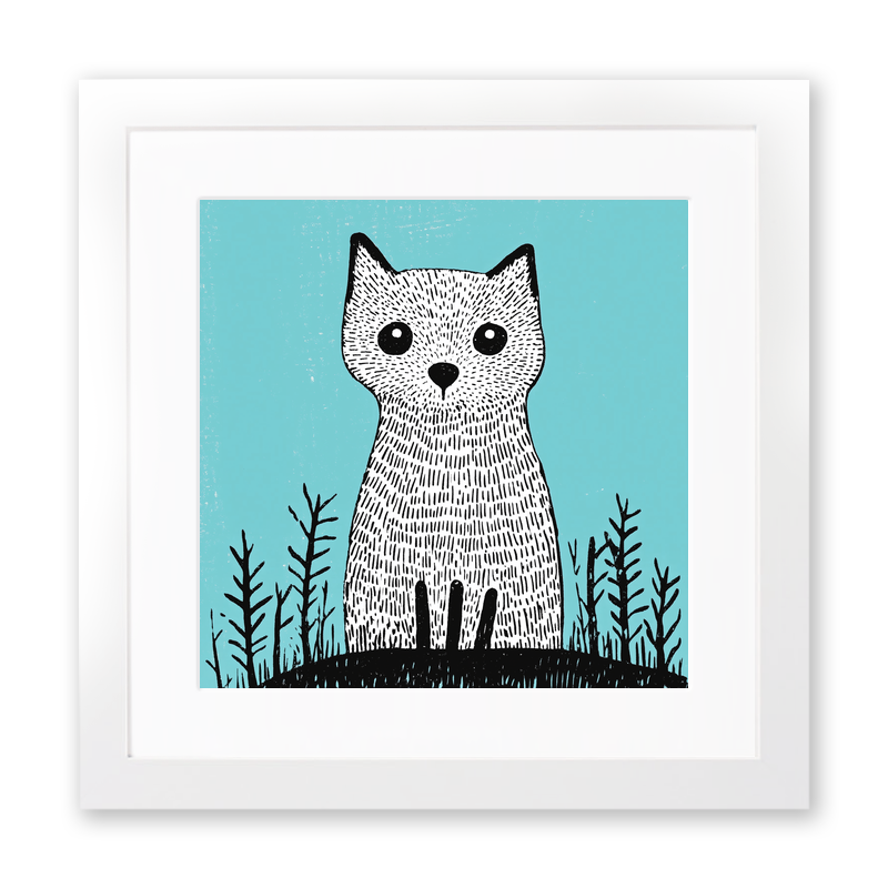 Cute Arctic Fox Pup Linoprint-Style Art (607-1)