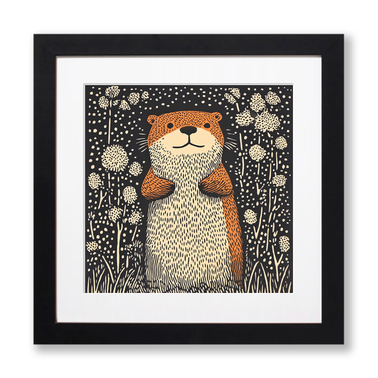 Cute Otter Linoprint-Style Art (230-1)