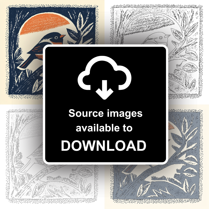 Cute Baby Robin Linoprint-Style Art (45-1)