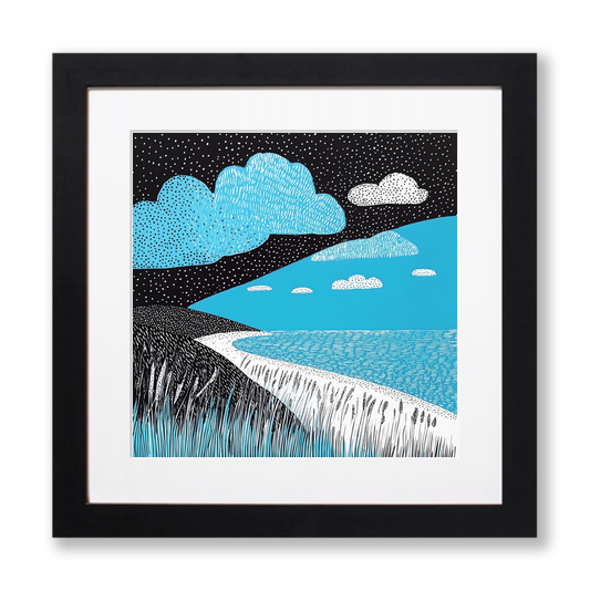 Holkham Beach, Norfolk Linoprint-Style Art (799-1)