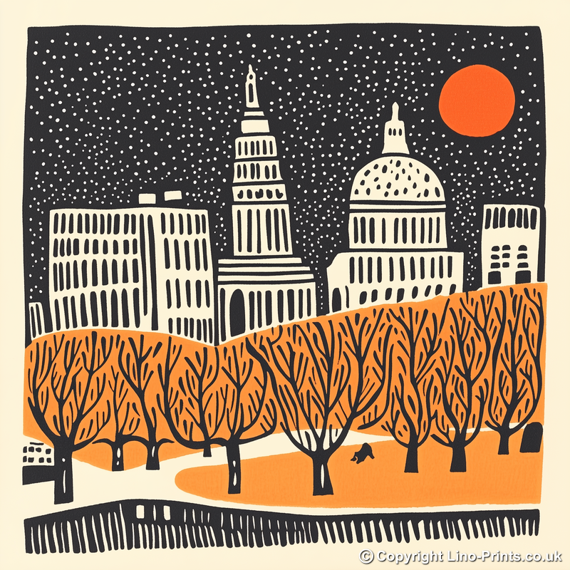 St Paul's Cathedral, London Linoprint-Style Art (195-2)