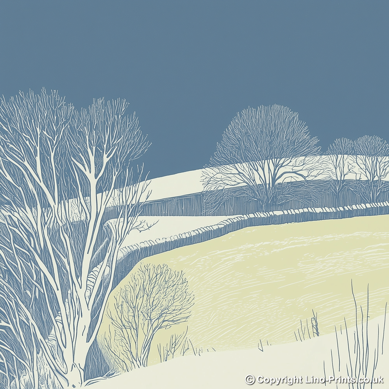 Hoar frost covering trees and walls Linoprint-Style Art (2457-2)