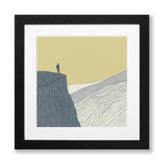 Climber silhouette on a crag edge Linoprint-Style Art (2386-1)