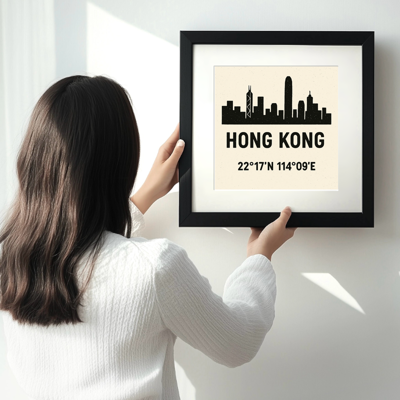 Place Coordinates Linoprint-Style Art (c341)