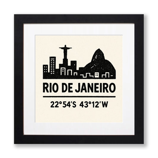 Place Coordinates Linoprint-Style Art (c332)