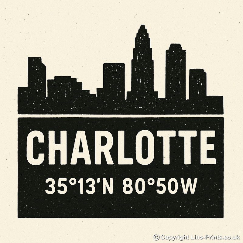 Place Coordinates Linoprint-Style Art (c263)
