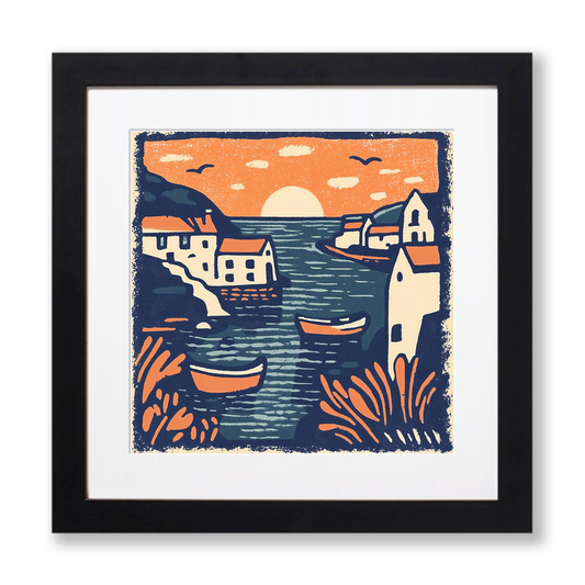 Port Isaac, Cornwall Linoprint-Style Art (145-2)