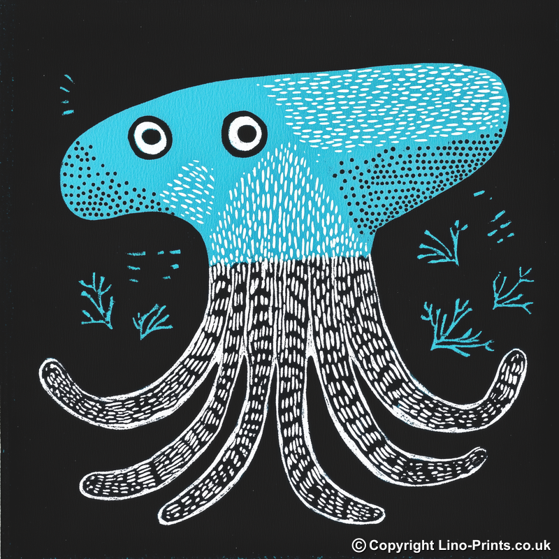 Squid Linoprint-Style Art (777-1)