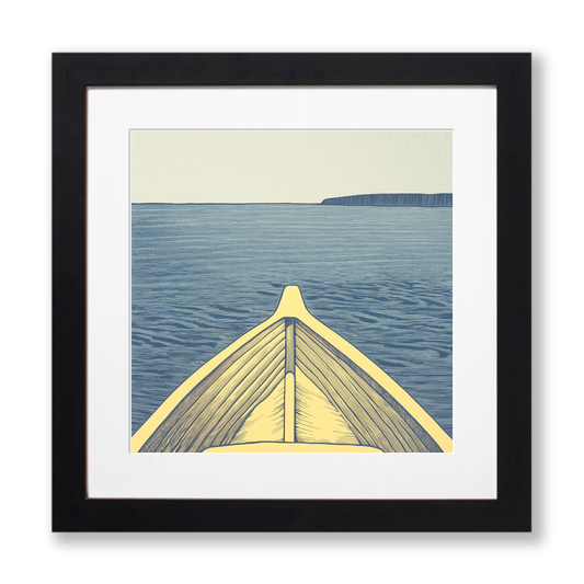 Boat bow cutting through water Linoprint-Style Art (2367-1)