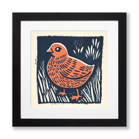 Cute Chick (Baby Chicken) Linoprint-Style Art (49-1)