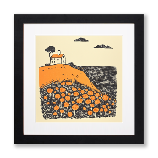 Coverack, Cornwall Linoprint-Style Art (292-1)
