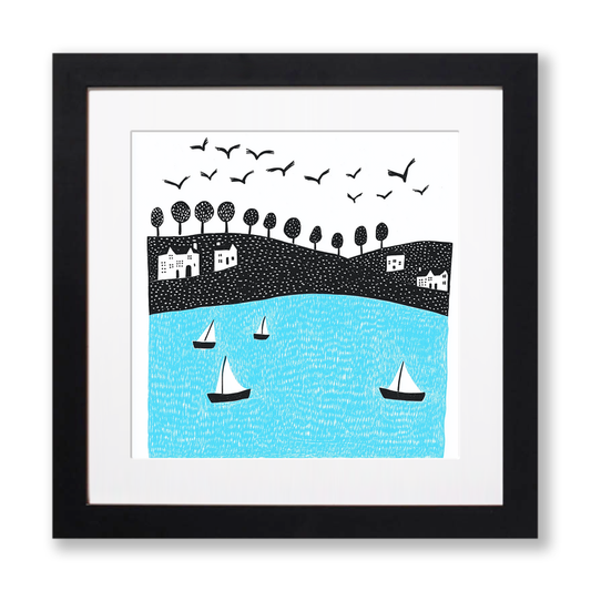 Whitby Harbour, North Yorkshire Linoprint-Style Art (825-1)