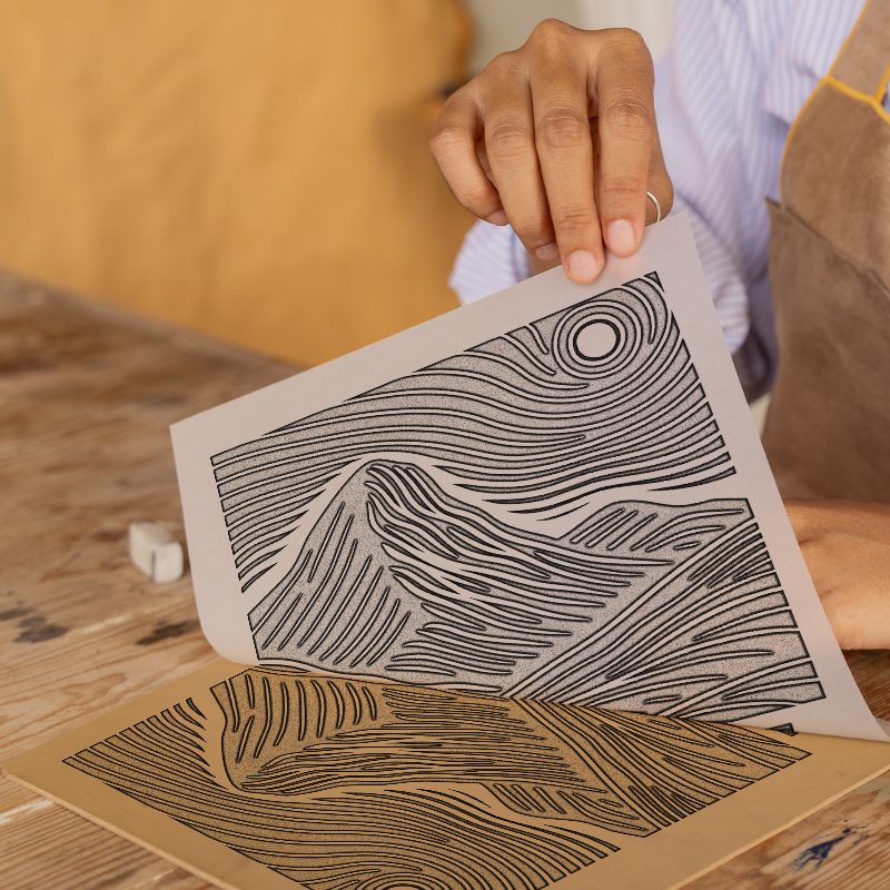 Mountains Linoprint-Style Art (c368)