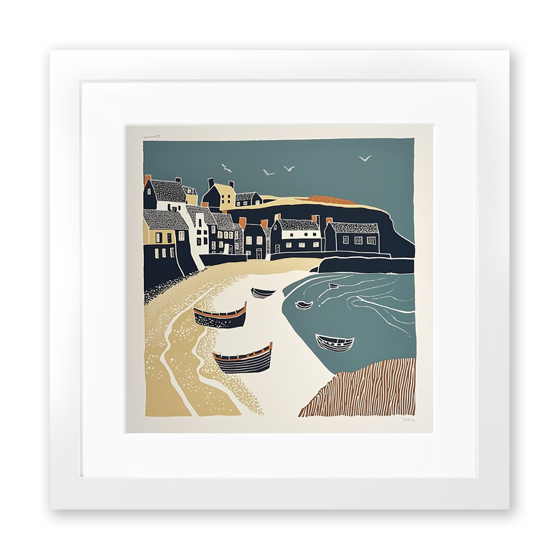 Tenby Harbour, Pembrokeshire Linoprint-Style Art (1390-2)