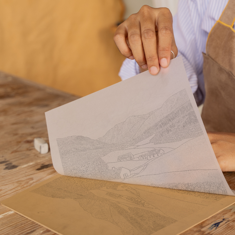 Borrowdale valley farms Linoprint-Style Art (2373-4)