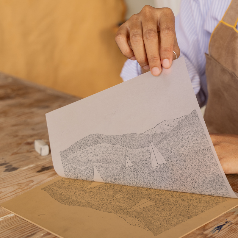 Sailing boats on Windermere Linoprint-Style Art (2529-1)