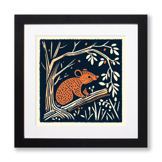 Cute Dormouse Linoprint-Style Art (52-3)