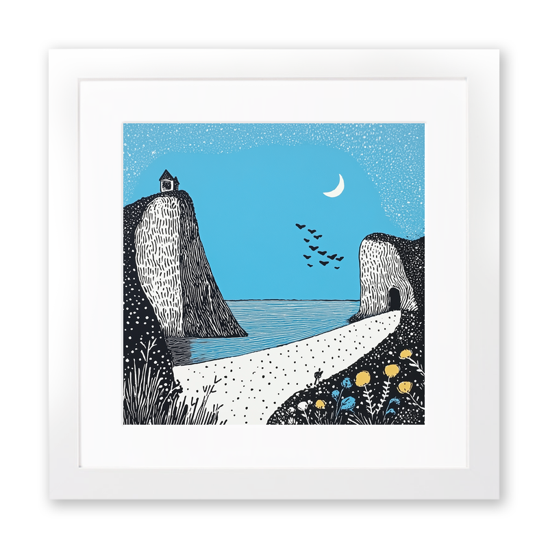 Beer Beach, Devon Linoprint-Style Art (787-2)