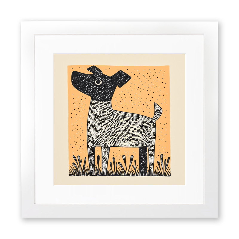 Jack Russell Terrier Linoprint-Style Art (1473-1)