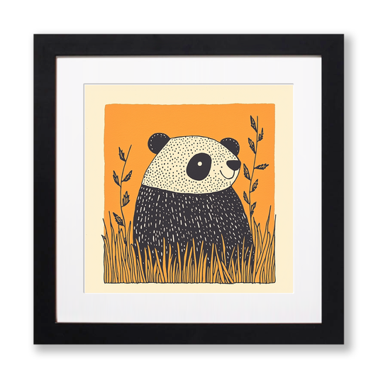 Cute Panda Cub (Giant Panda) Linoprint-Style Art (232-1)