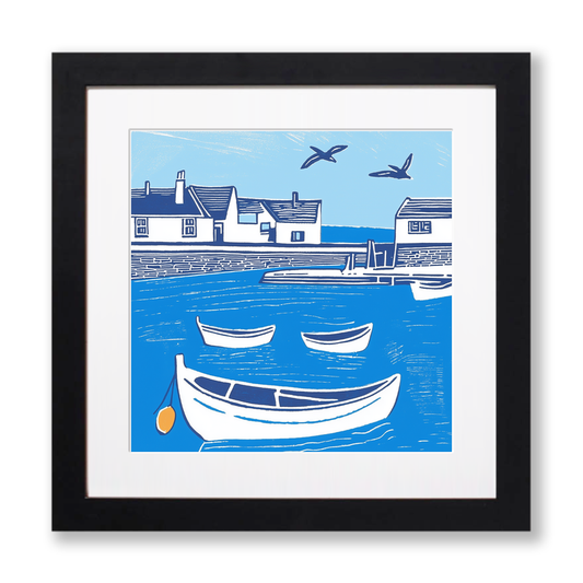 Craster Harbour, Northumberland Linoprint-Style Art (1086-1)