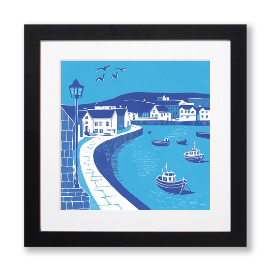 Whitby Harbour, North Yorkshire Linoprint-Style Art (1116-1)