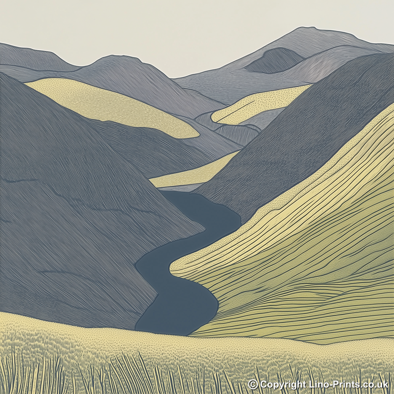 Place Fell in the Lake District Linoprint-Style Art (2506-3)