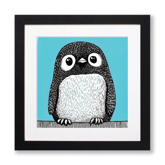 Cute Penguin Chick Linoprint-Style Art (636-1)