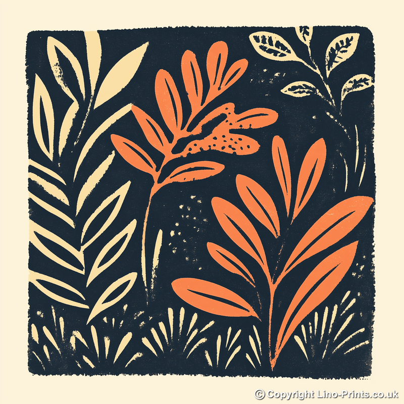 Abstract botanical textures Linoprint-Style Art (499-1)