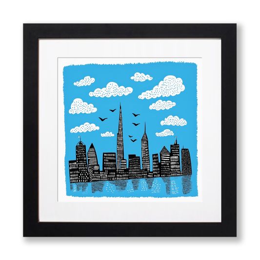 Dubai skyline Linoprint-Style Art (554-1)