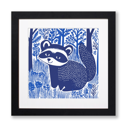 Cute Raccoon Kit Linoprint-Style Art (931-1)
