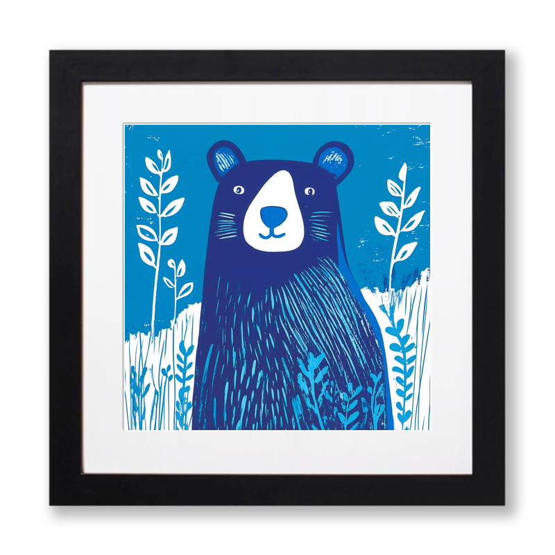 Cute Bear Cub Linoprint-Style Art (902-2)