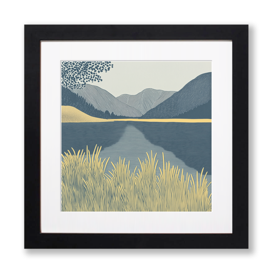 Calm morning on Buttermere Linoprint-Style Art (2379-1)