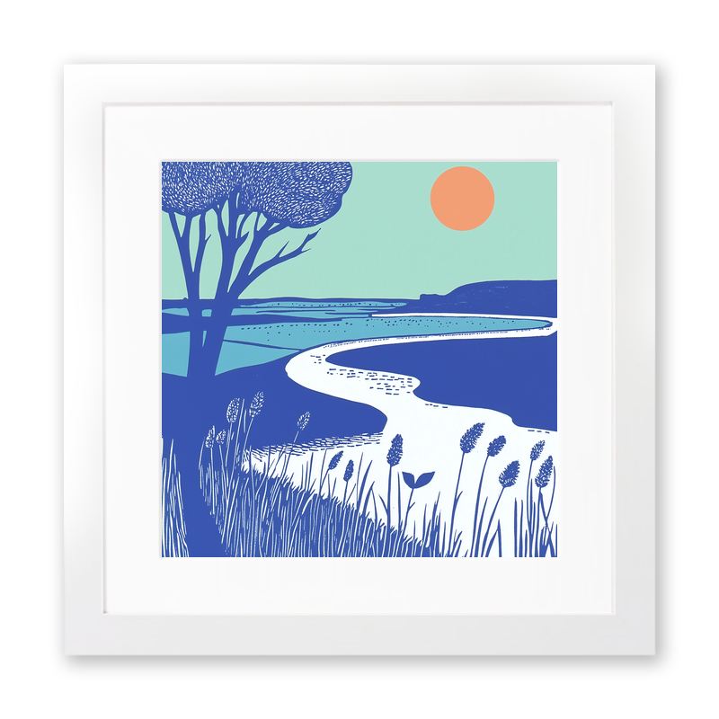 Blakeney marshes at sunset Linoprint-Style Art (1760-1)